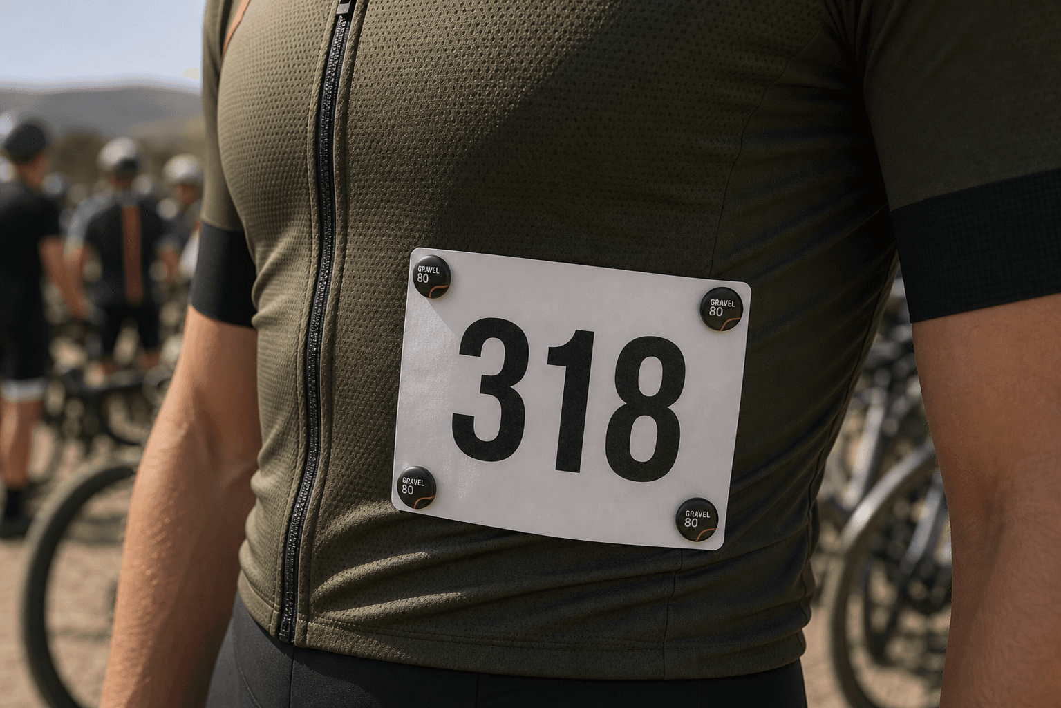 Ciclista con placa de dorsal sujeta por cuatro imanes personalizados iguales