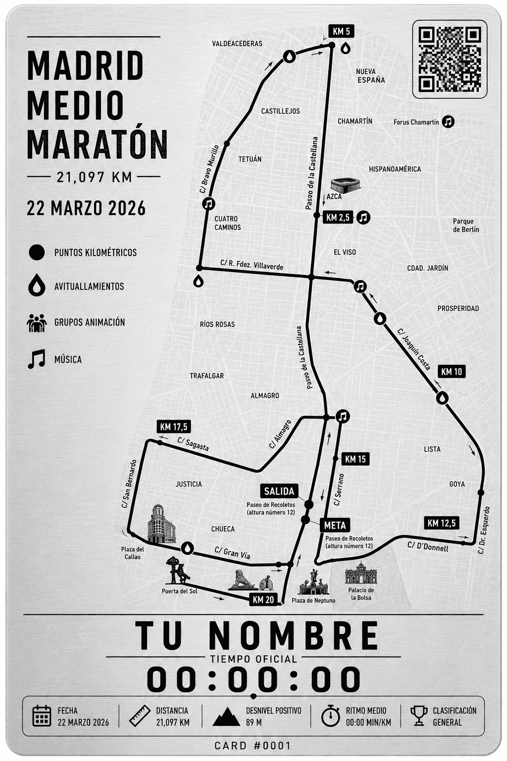 Race Card circuito con mapa Madrid Medio Maratón